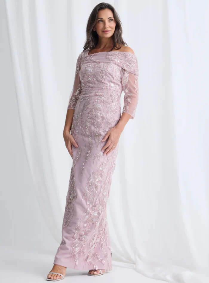 Terrianne Beaded Refined Dress in Blulsh Mother of the Groom Dress