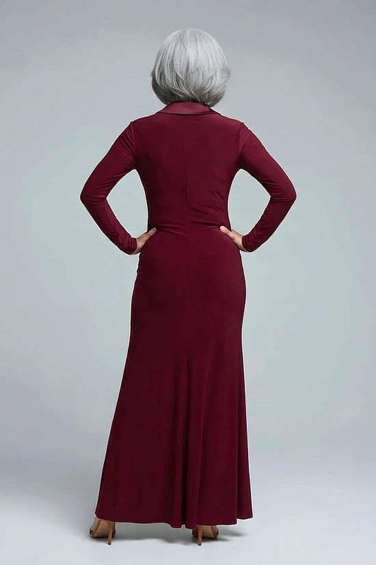 Tuxedo Mermaid Burgundy Gown With Long Sleeves by Adrianna Papell