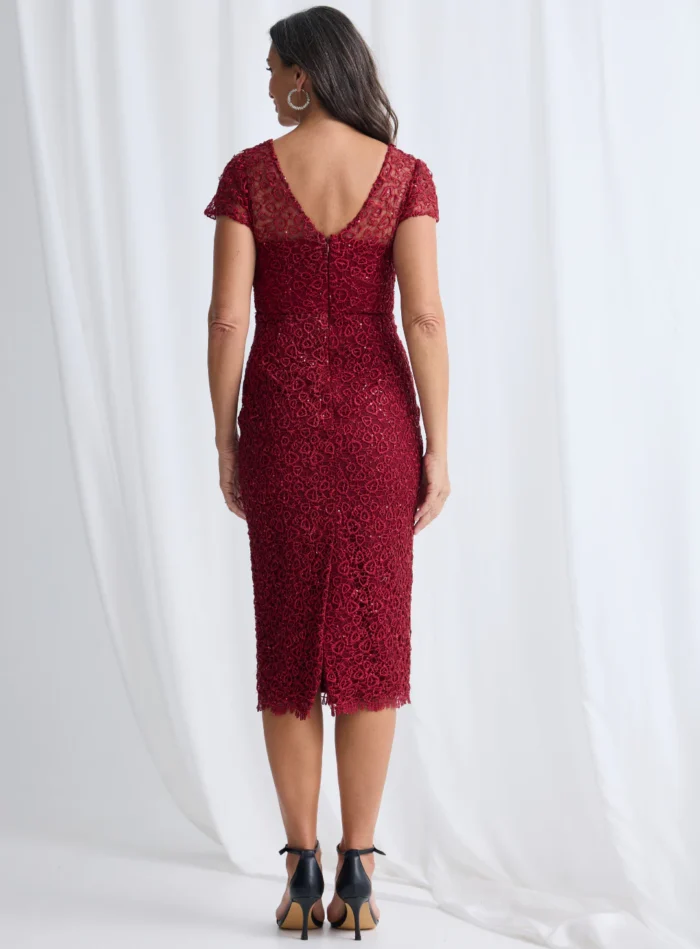 Vena Midi Sequined Lace in Wine Mother of the Groom Dress