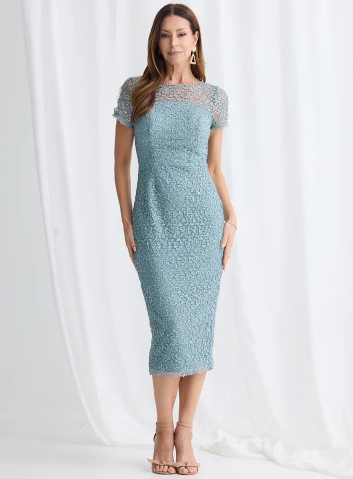 Vena Midi Sequined Lace in Light Blue Mother of the Groom Dress