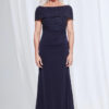 Veronica Beaded Off Shoulder Gown in Navy Mother of the Groom Dress