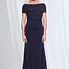 Veronica Beaded Off Shoulder Gown in Navy Mother of the Groom Dress