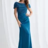 Veronica Beaded Off Shoulder Gown in Teal Mother of the Bride Dress