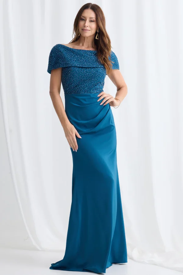 Nicolina Off Shoulder Gown - Teal Blue