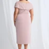 Veronica Off Shoulder Blush Midi Beaded Dress Detail in Blush Mother of the Bride Dress
