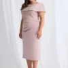Veronica Off Shoulder Blush Midi Beaded Dress Detail in Blush Mother of the Bride Dress
