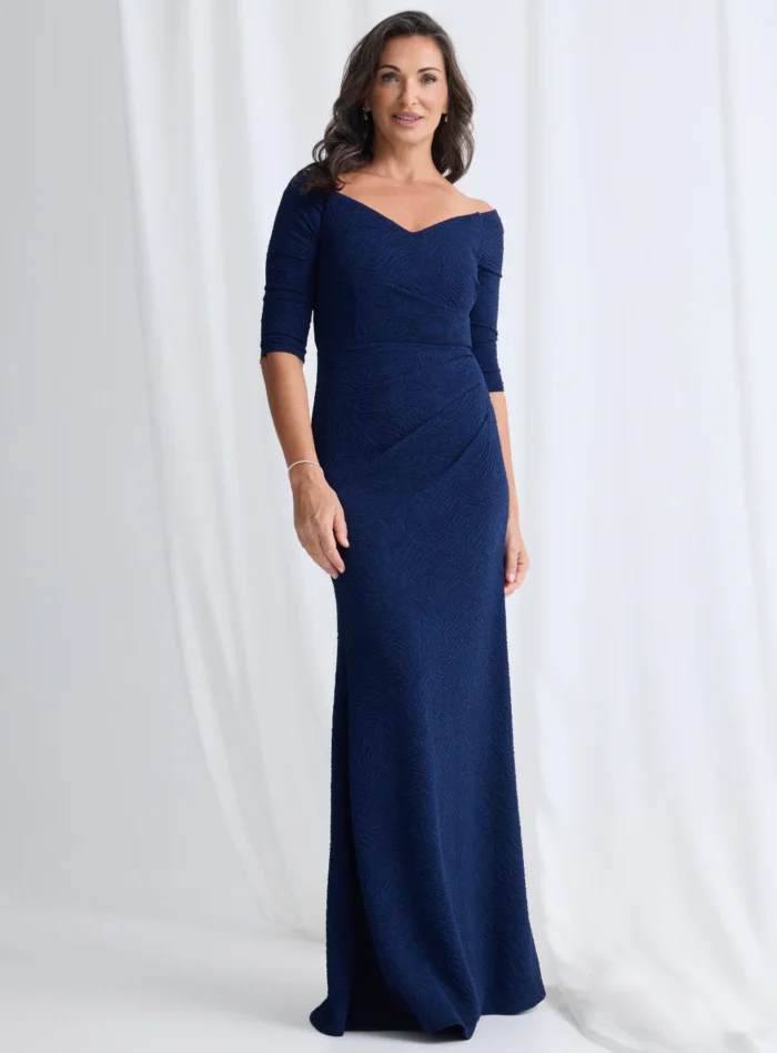 Vianne Sleeved Gown Classic Glamour with Modern Balance in Navy Mother of the Bride Dress