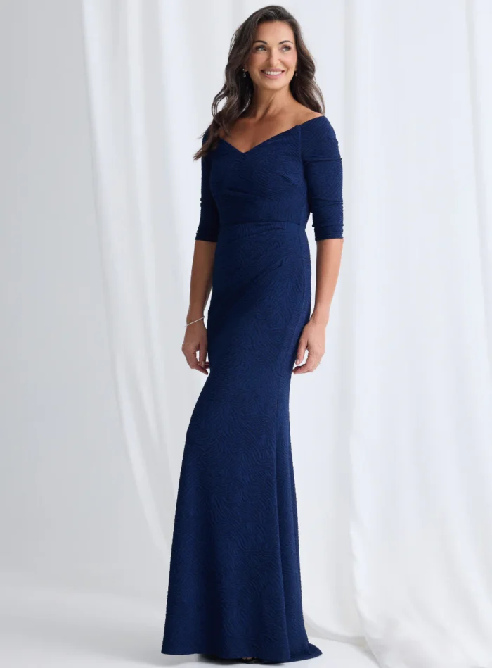 Vianne Sleeved Gown Classic Glamour with Modern Balance in Navy Mother of the Bride Dress