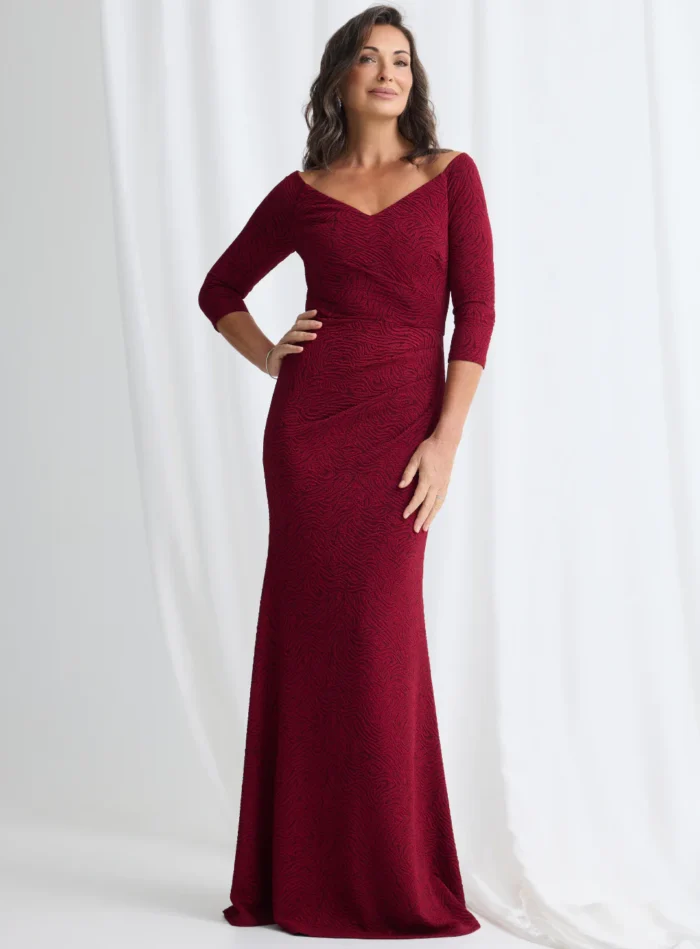 Vianne Sleeved Gown Classic Glamour with Modern Balance in Wine Mother of the Bride Dress