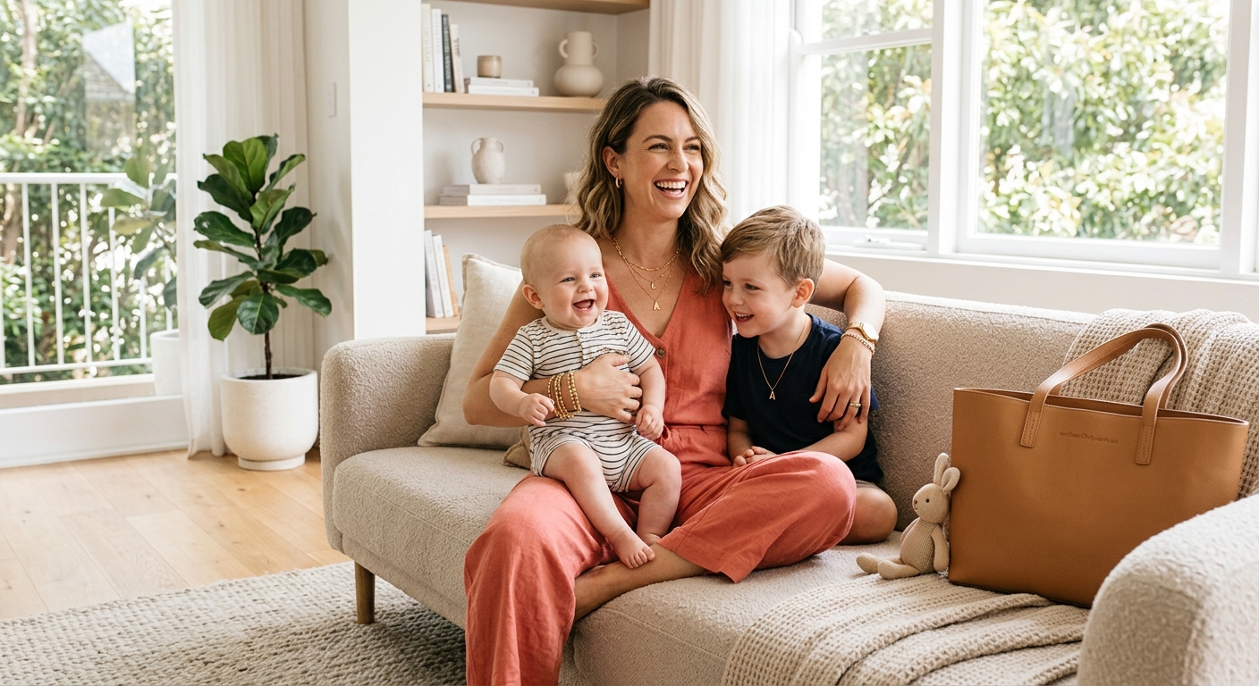Hero lifestyle shot: Accessorise a Mother of in a bright, clean setting, natural light, editorial photography style — fo