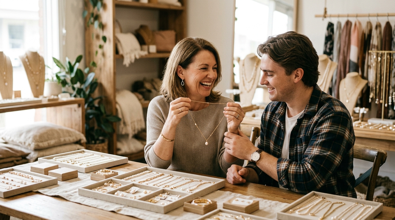 Mid-article supporting image: person interacting with or selecting Accessorise a Mother of, warm authentic moment — for