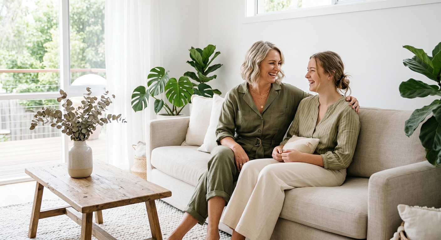 Hero lifestyle shot: Coordinate the Mother of in a bright, clean setting, natural light, editorial photography style — f