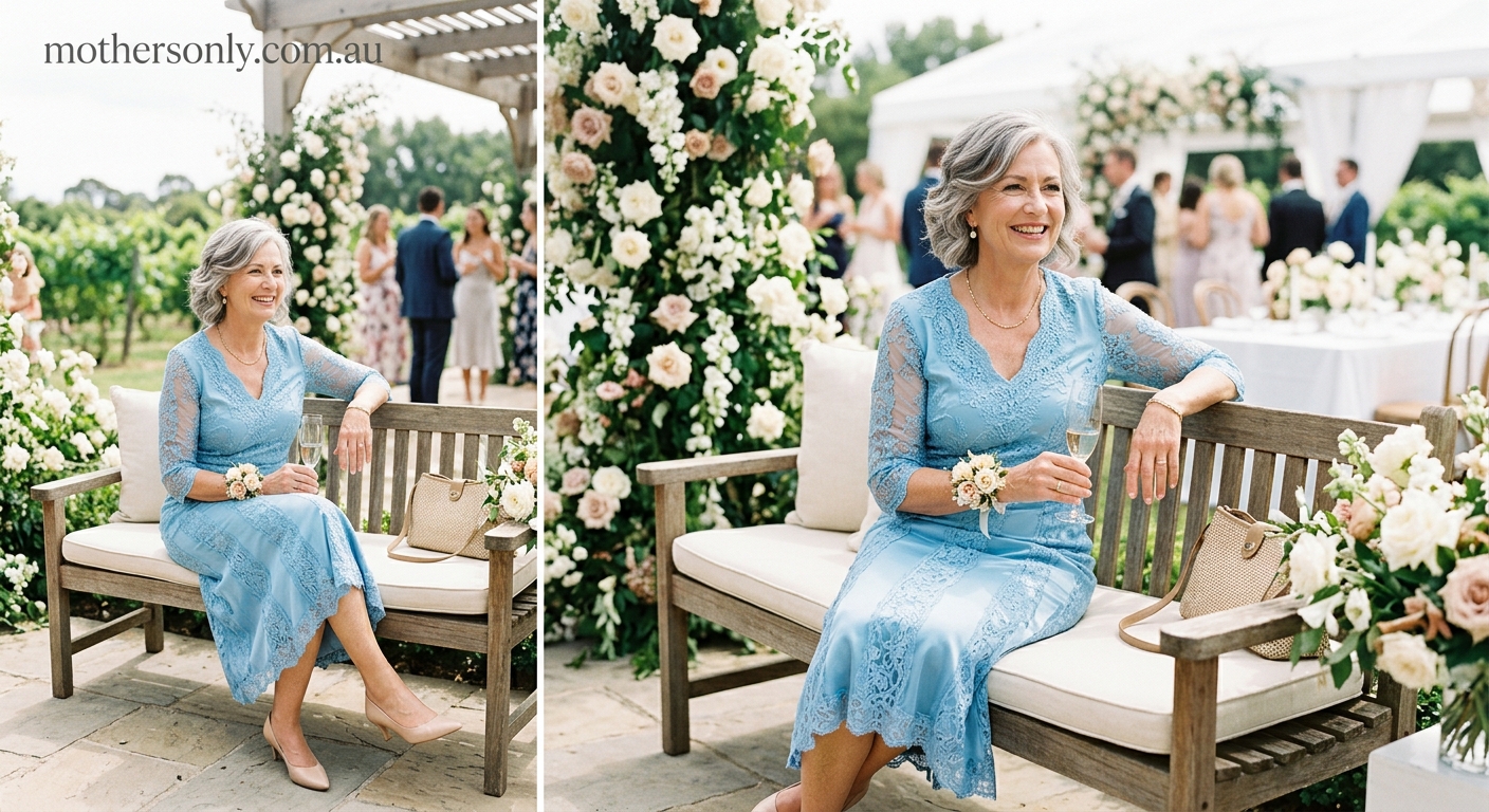 Hero lifestyle shot: Mother of the Bride in a bright, clean setting, natural light, editorial photography style — for mo