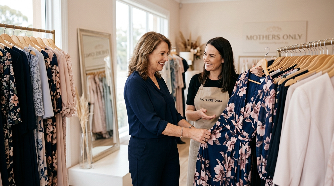 Mid-article supporting image: person interacting with or selecting Mother of the Bride, warm authentic moment — for moth