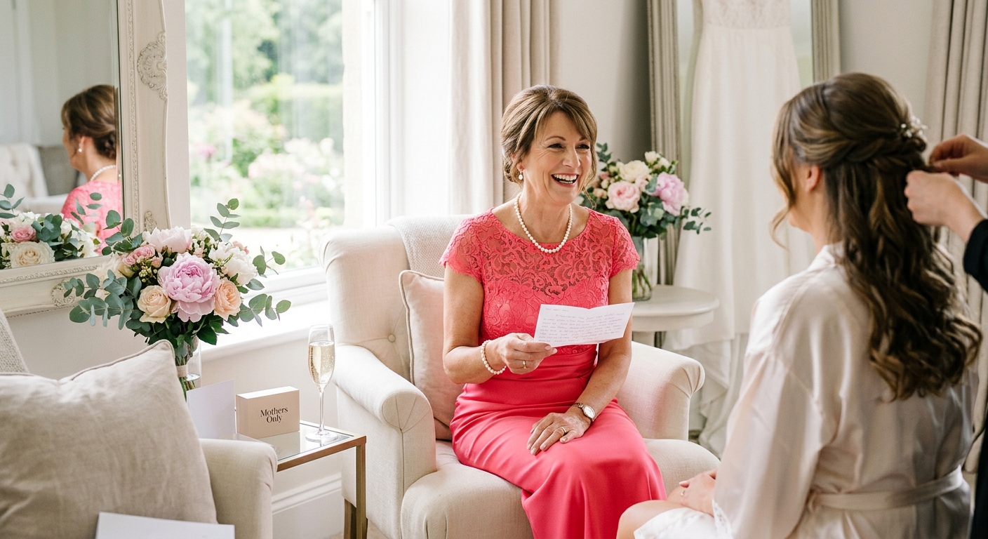 Hero lifestyle shot: Mother of the Bride in a bright, clean setting, natural light, editorial photography style — for mo