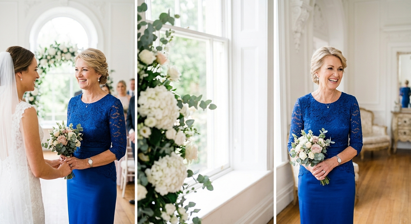 Hero lifestyle shot: Mother of the Bride in a bright, clean setting, natural light, editorial photography style — for mo