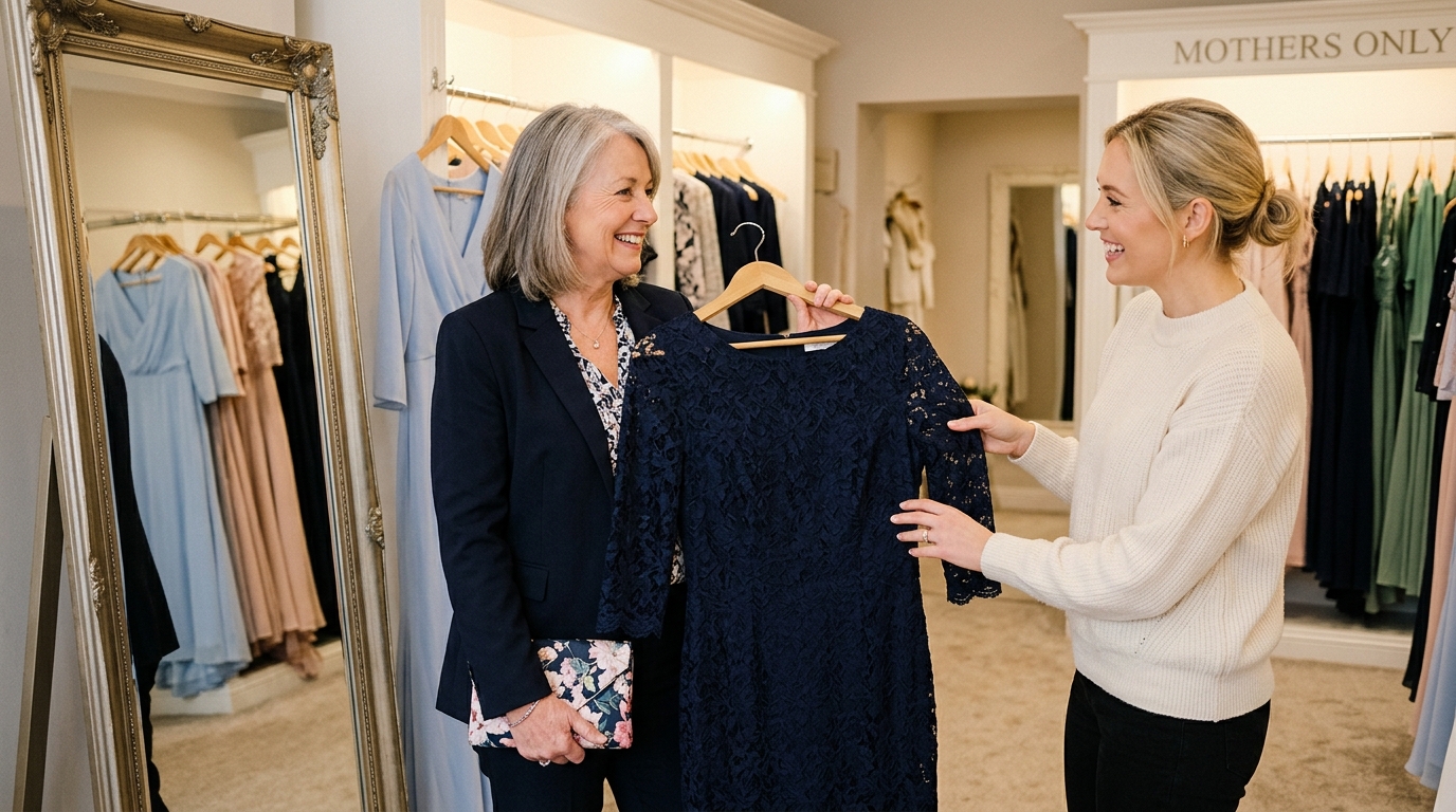 Mid-article supporting image: person interacting with or selecting Mother of the Bride, warm authentic moment — for moth
