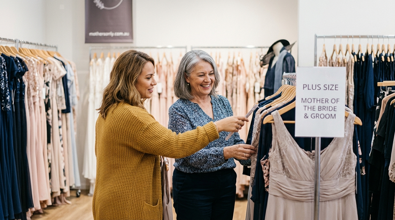 Choosing a plus size mother of the bride dress from a boutique rail