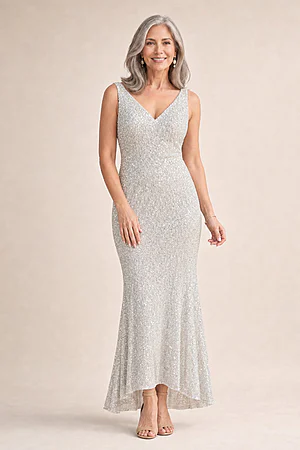 Alexandria Silver Sequin Evening Gown by Tania Olsen