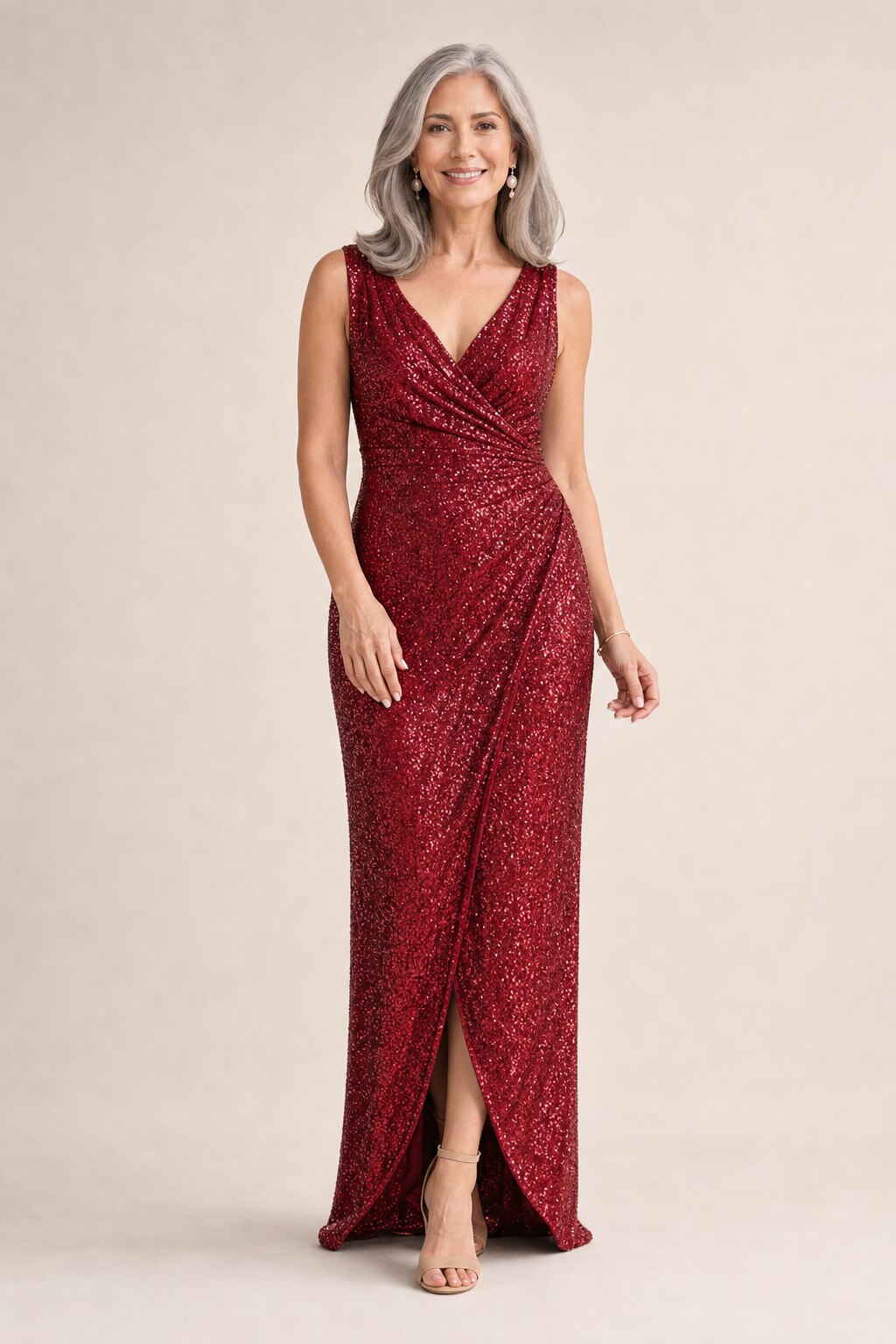 Alexandria Wine Sequin Evening Gown by Tania Olsen