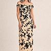 Alice Off Shoulder Black Sequin Nude Gown by Adrianna Papell mother of the bride dress on model