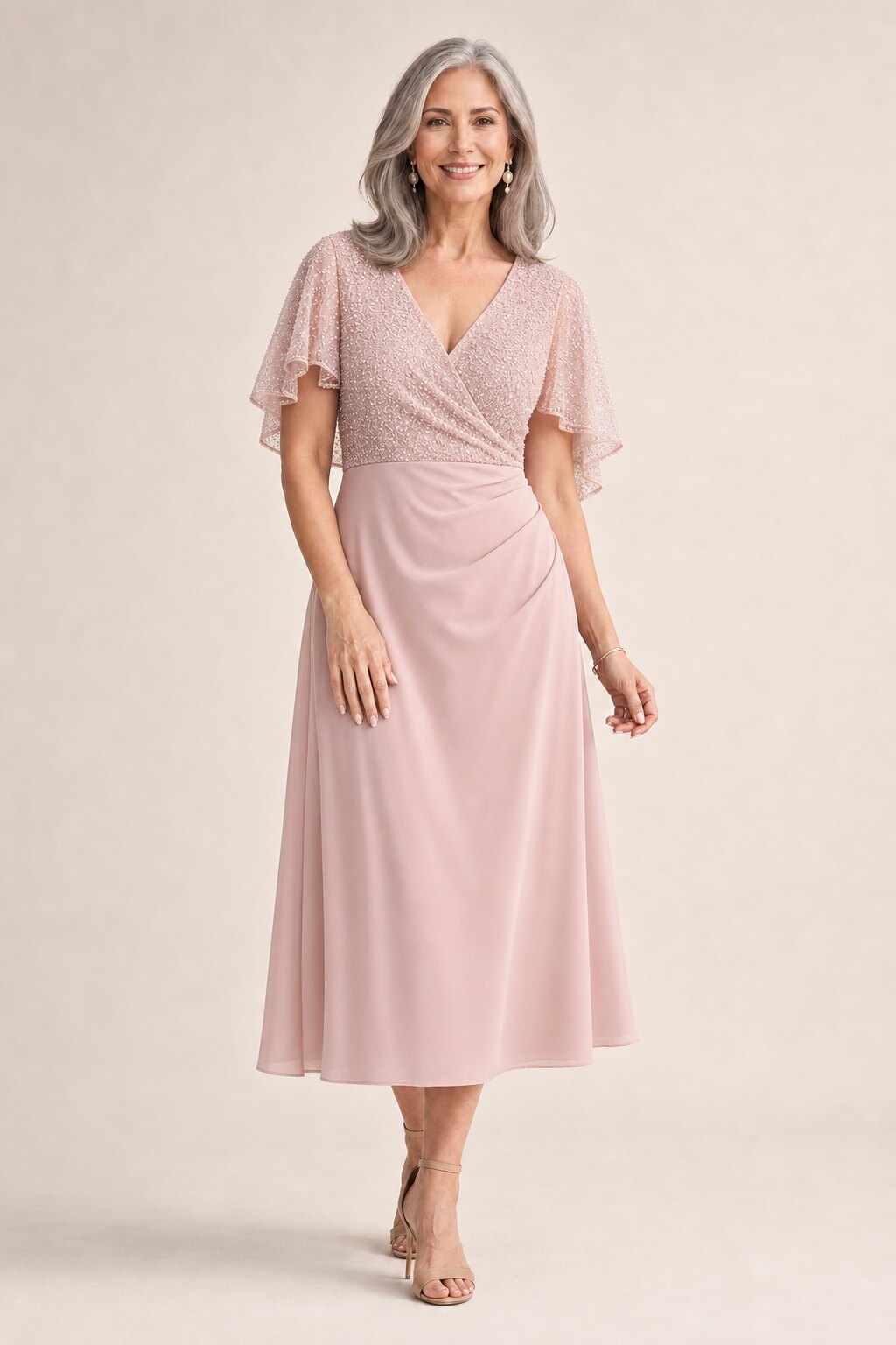 Joyce Flared Blush Midi Refined Glamour in a Flattering Silhouette by Trellis Lane