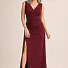 Annette Satin Gown by Tania Olsen - Wine Red mother of the bride dress on model