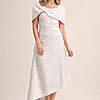 Arita Blush Dress Metallic Draping with Elegant Structure by Trellis Lane mother of the bride dress on model