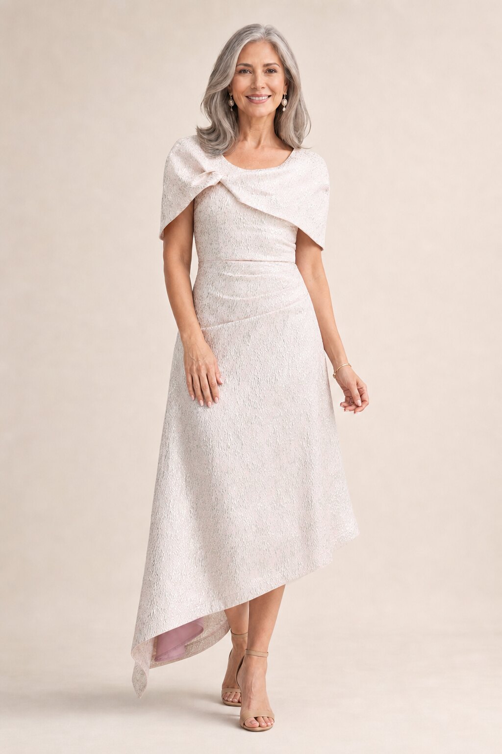 Arita Blush Dress Metallic Draping with Elegant Structure by Trellis Lane
