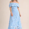 Benni Off Shoulder Pale Blue Dress Sculpted Florals by Trellis Lane mother of the bride dress on model
