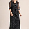 Black Organza Wrap Jacket With Short Sleeves by Adrianna Papell mother of the bride dress on model