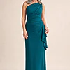 Brionie One-Shoulder Elegant Teal Dress by Trellis Lane mother of the bride dress on model