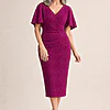 Catherine Flutter Sleeve Mid Length Magenta Gown by Trellis Lane mother of the bride dress on model