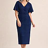 Catherine Flutter Sleeve Mid Length Navy Gown by Trellis Lane mother of the bride dress on model