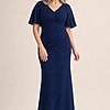 Catherine Flutter Sleeve Navy Gown by Trellis Lane mother of the bride dress on model