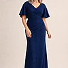 Catherine Flutter Sleeve Teal Gown by Trellis Lane mother of the bride dress on model