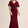 Catherine Wine Gown Elegance with Contemporary Detail by Trellis Lane mother of the bride dress on model
