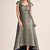 Charlotta Gold Hi-Lo Maxi by Trellis Lane mother of the bride dress on model