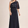 Colleen One Shoulder Gown by Trellis Lane in Navy mother of the bride dress on model