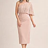 Colleen One Shoulder Mid Length Gown by Trellis Lane in Blush mother of the bride dress on model