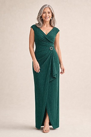 Connie Emerald Gown Classic Glamour with Elegant Movement by Trellis Lane mother of the bride dress on model