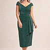 Connie Shimmer Cocktail Gown by Trellis Lane in Emerald mother of the bride dress on model