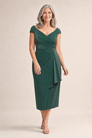 Connie Shimmer Cocktail Gown by Trellis Lane in Emerald
