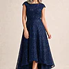Cora Asymmetric Navy Dress Subtle Sparkle by Trellis Lane mother of the bride dress on model