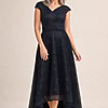 Cora Asymmetric Sequin Gown by Trellis Lane in Navy mother of the bride dress on model
