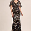 Edith Flutter Sleeve Gold Sequin Black Gown by Dressology mother of the bride dress on model