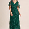 Edith Flutter Sleeve Sequin Emerald Gown by Dressology mother of the bride dress on model