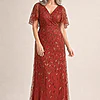 Edith Flutter Sleeve Sequin Rust Gown by Dressology mother of the bride dress on model