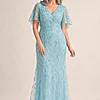 Edith Flutter Sleeve Sequin Sea Glass Gown by Dressology mother of the bride dress on model