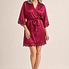 Ella Burgundy Red Lace Satin Robe mother of the bride dress on model